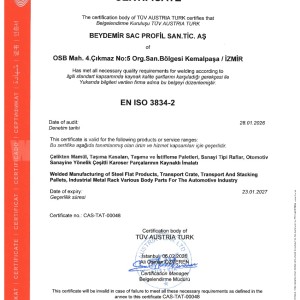EN ISO 3834-2 sertifikamız